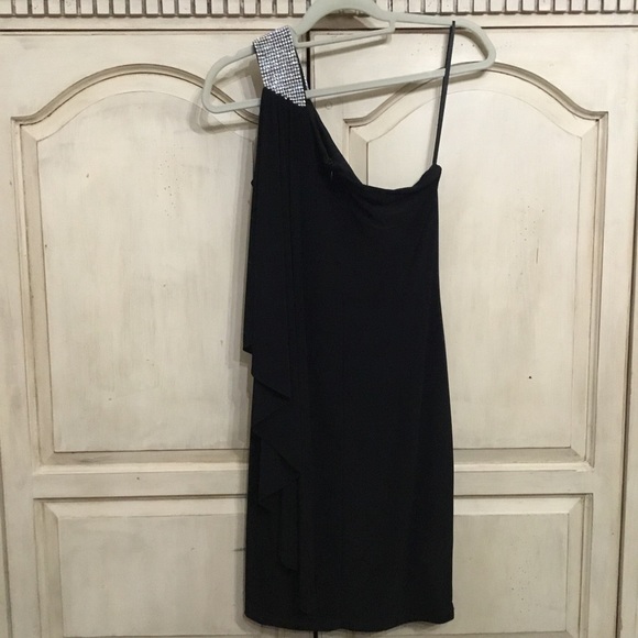 Vintage Cache Women’s One Shoulder Draped Black Formal Cocktail Dress Sz 8 EUC - Picture 2 of 6